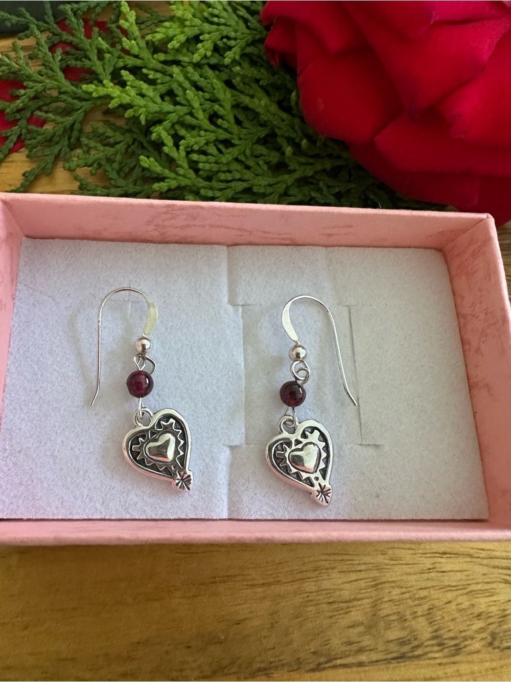 Silpada Sterling silver Heart Drop Earrings with Garnet Bead